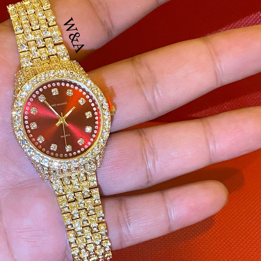 Brand New With Box Women’s 22K Gold Plated Fully Iced Lab Diamond Luxury Watch